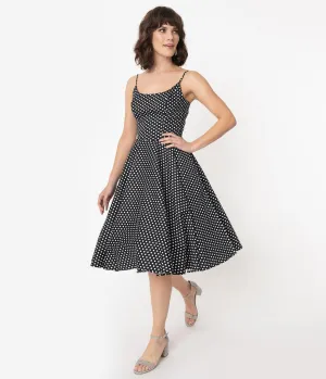 1950s Black & White Polka Dot Sleeveless Peggy Swing Dress