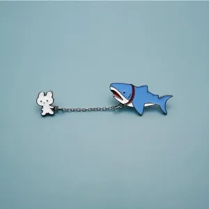 Adorable Rabbit Shark Brooch Pin  Stylish Animal Lapel Accessory