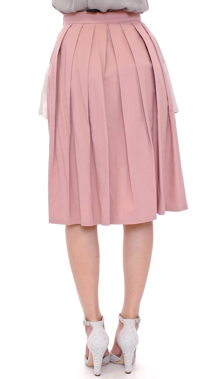 Comeforbreakfast Elegant Pleated Knee-length Skirt in Pink and Gray