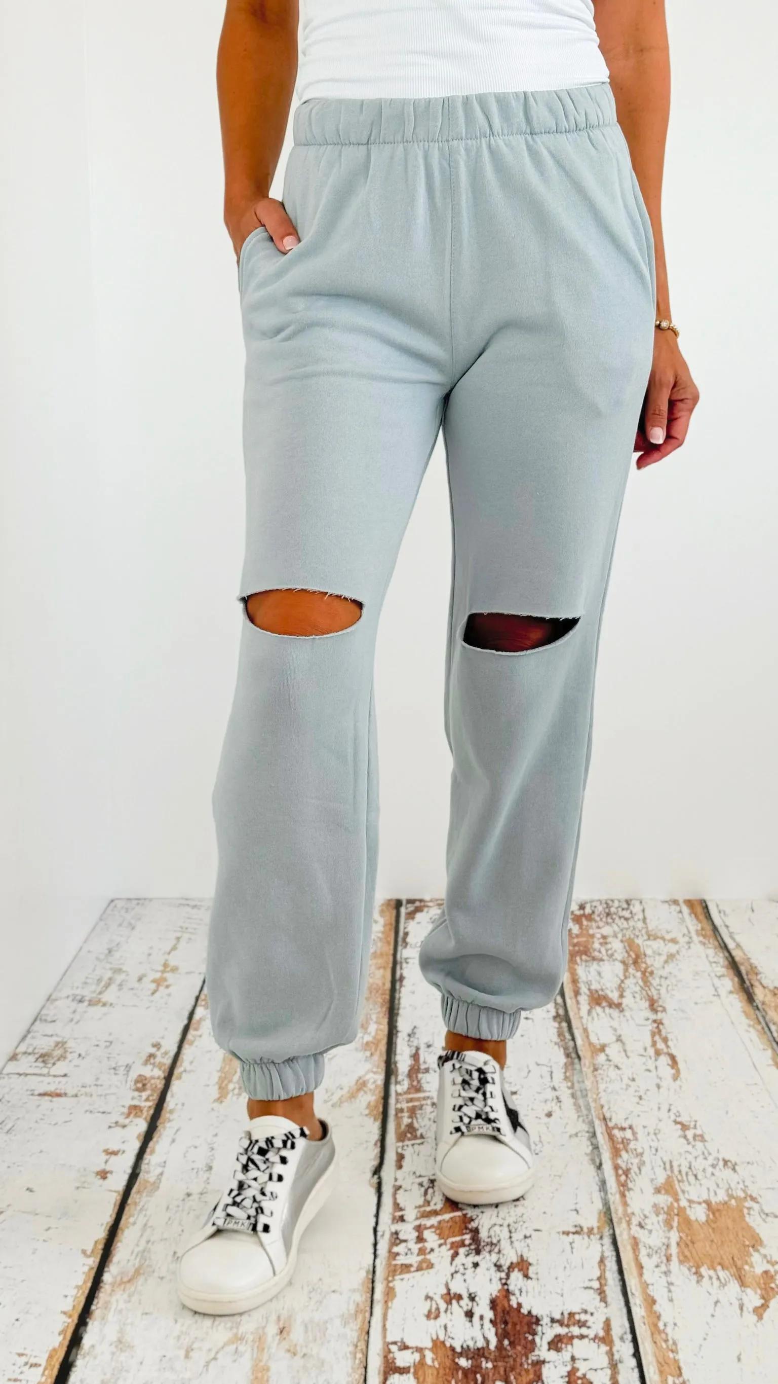 Fleece Slit Jogger - Slate Blue