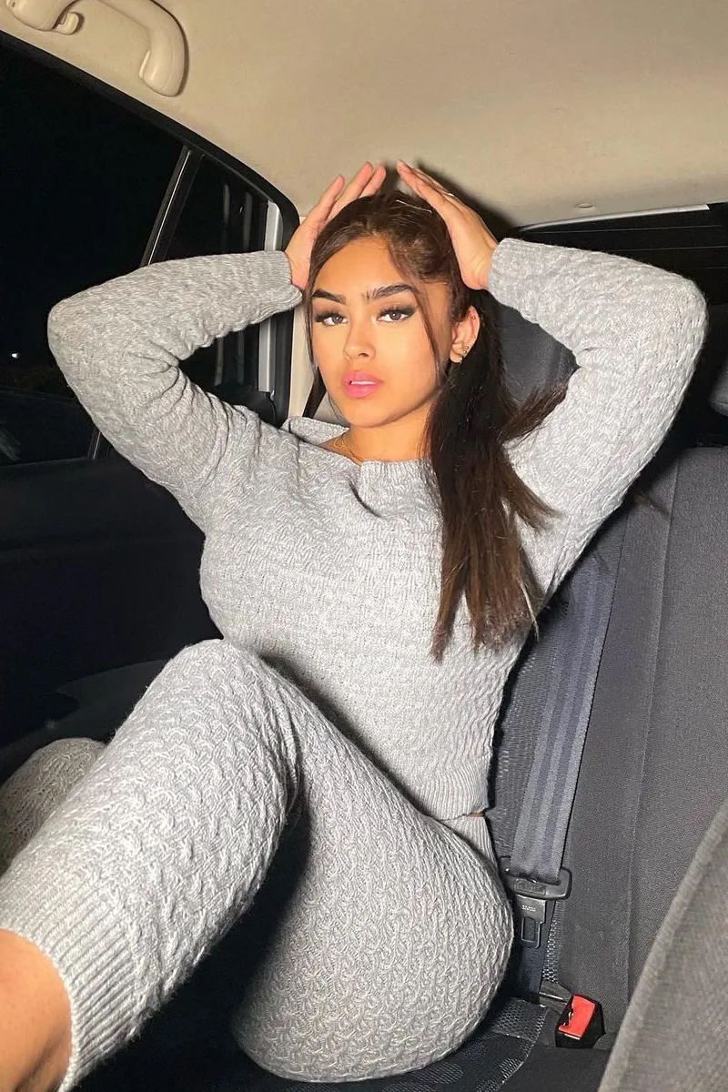 Grey Knit Cropped Jumper & Jogger Set - Kezzie