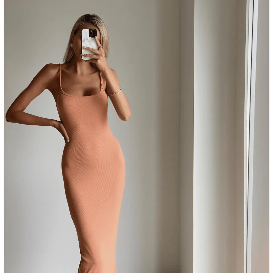 HAZEL Light Terracotta Bodycon Sleeveless Knit Maxi Dress