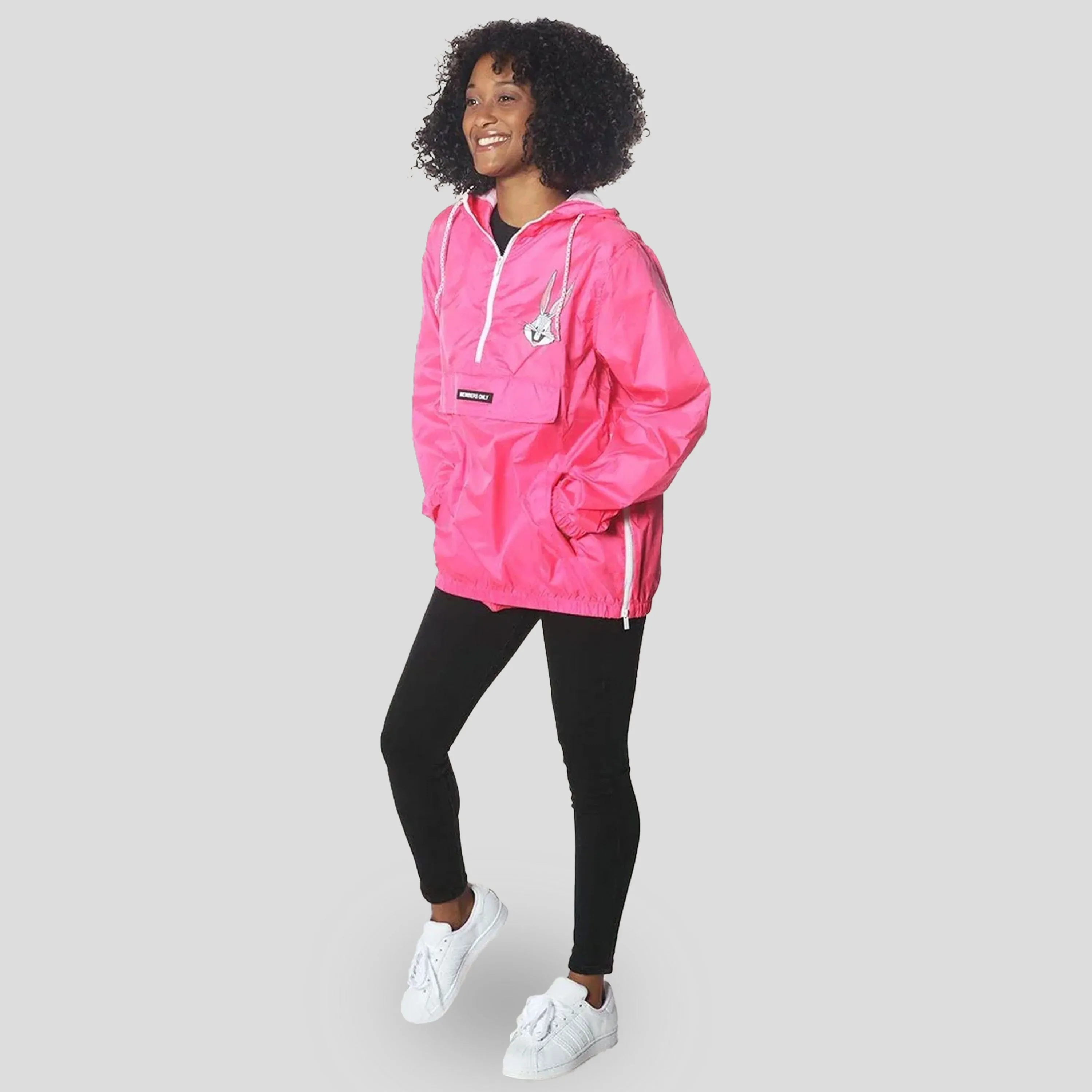 Members Only Women's Pink Looney Tunes Popover Windbreaker Jacket