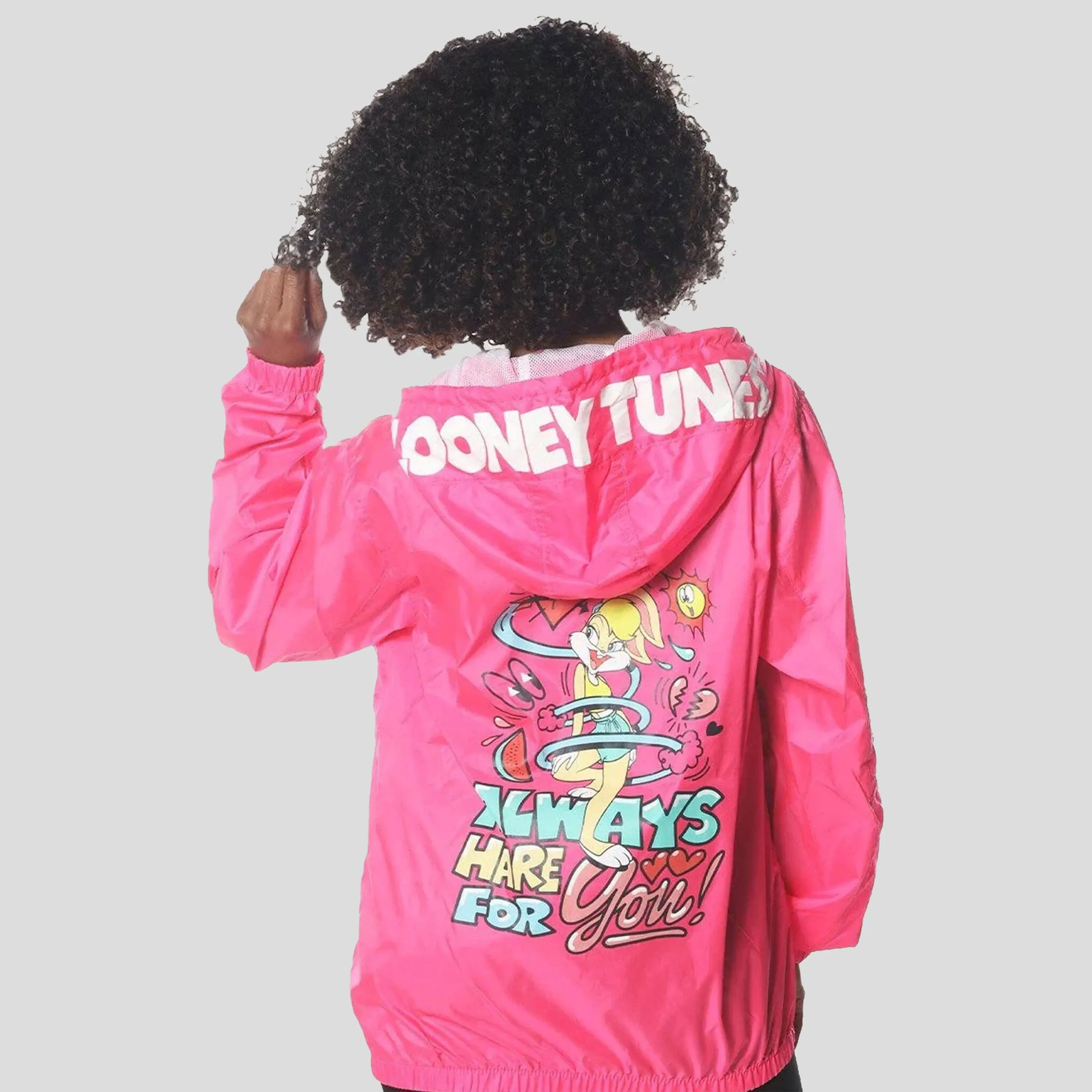 Members Only Women's Pink Looney Tunes Popover Windbreaker Jacket