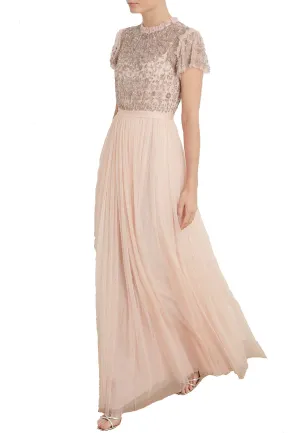 Nude Andromeda Short Sleeves Embellished Maxi Dress