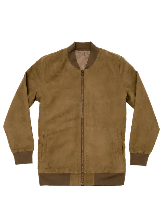 Olive Microfiber Suede Bomber Jacket