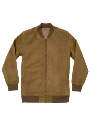 Olive Microfiber Suede Bomber Jacket