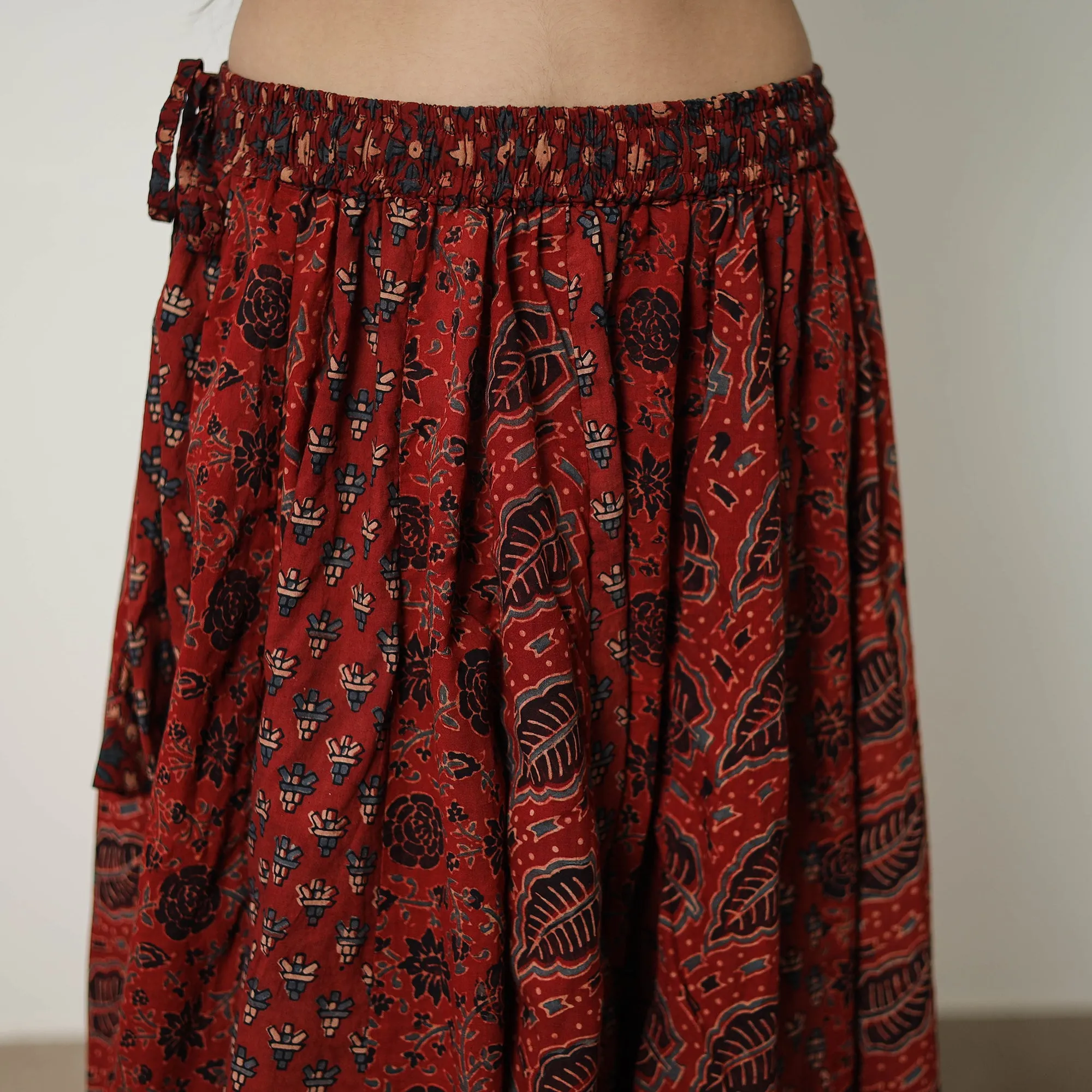 Red - Block Print Cotton 24 Kali Patchwork Ajrakh Long Skirt 05