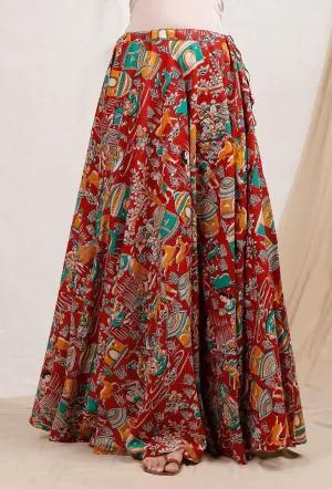 Red Kalamkari Cotton Skirt