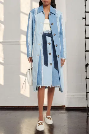 Stylish Colorblock Raw Trim Denim Coat