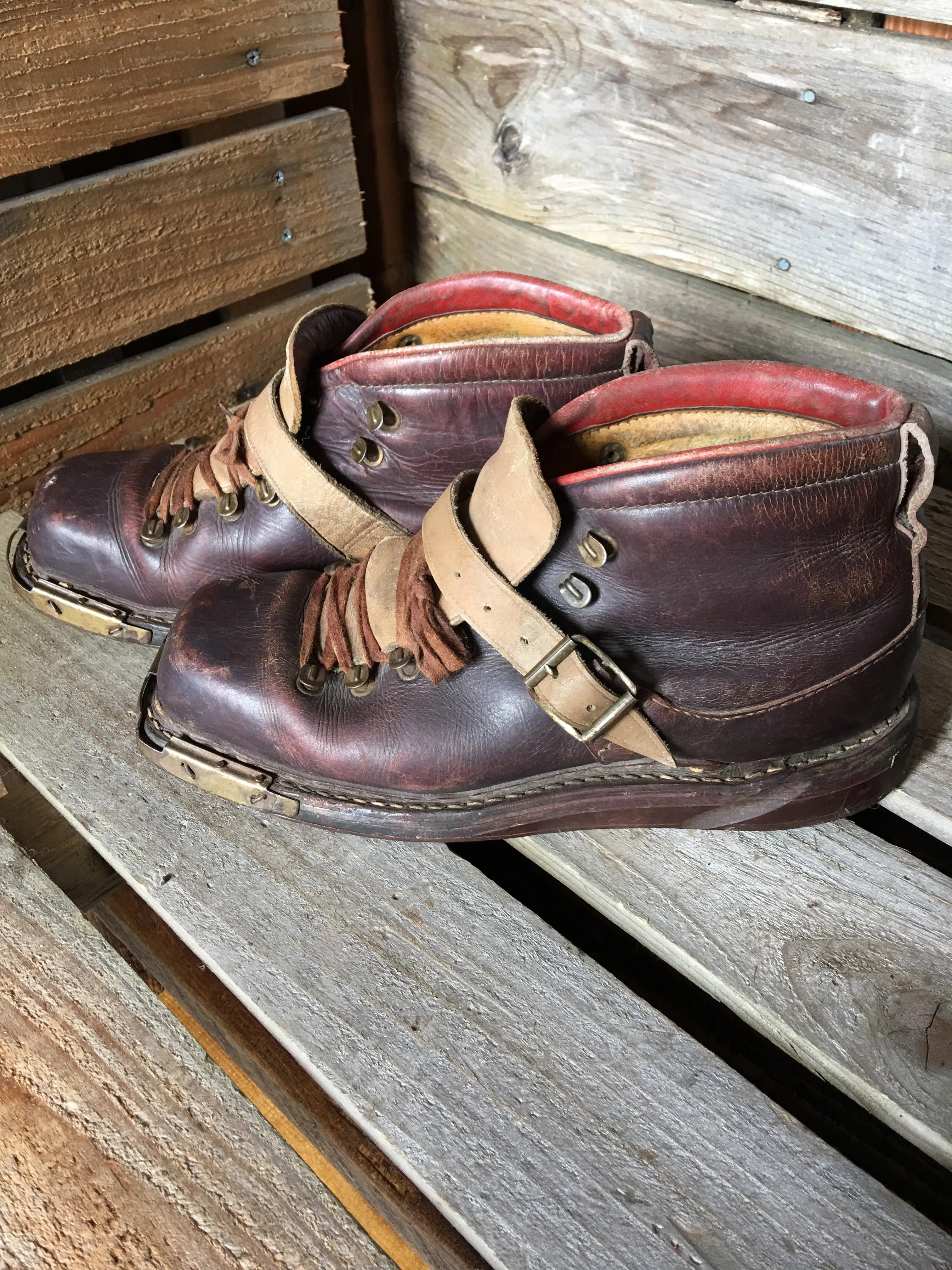 Three-tone Leather Ski Boots - Vintage