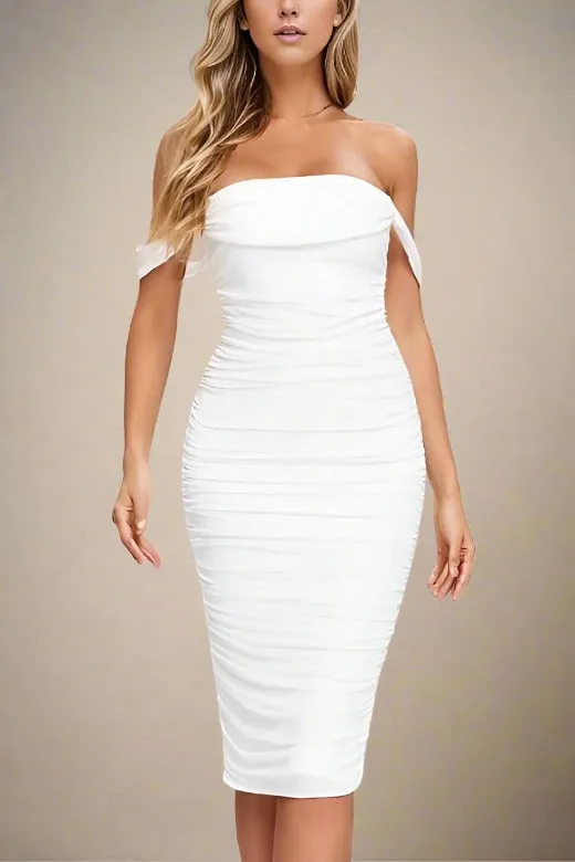 Zia Bodycon Wrap Midi Dress - Pearl White